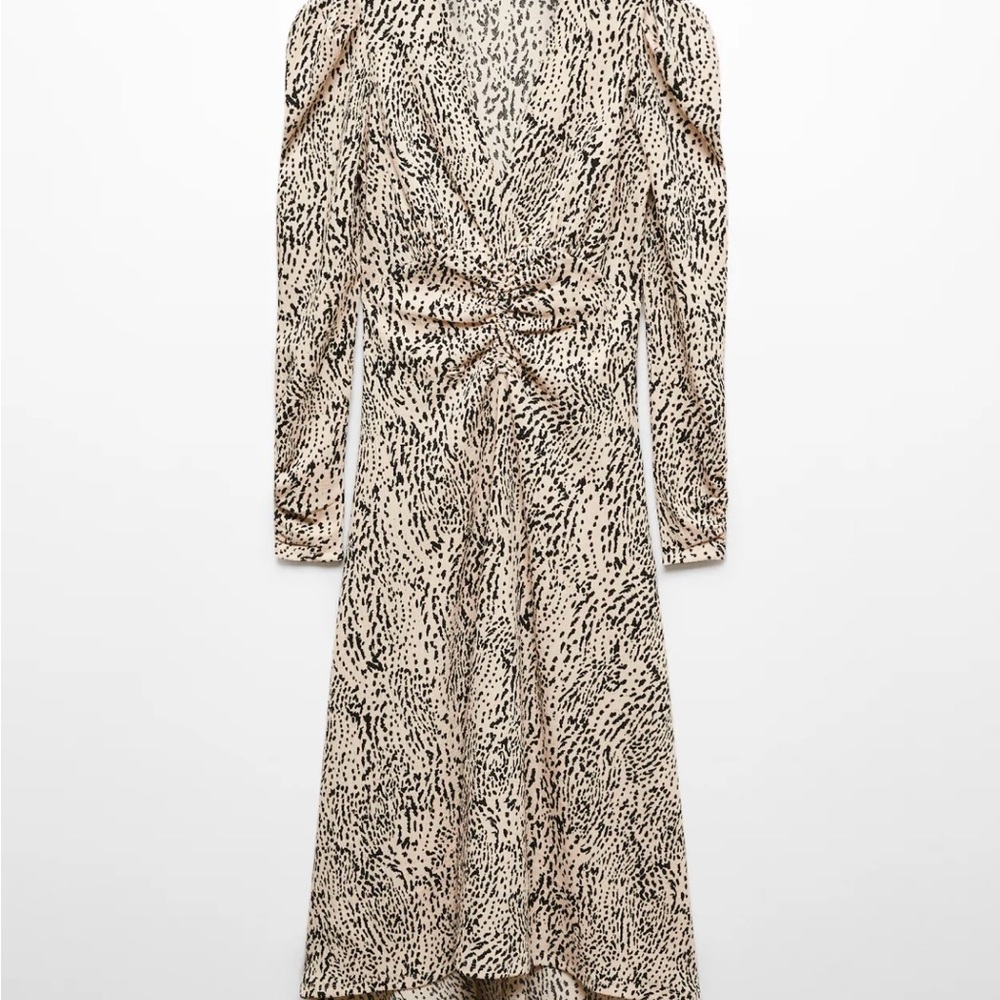 Mango V-Neck Gathered Dress